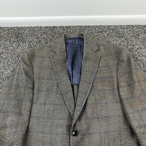 Ted Baker London Sport Coat Flannel Wool Sharkskin Windowpane Plaid Blue 40S - Picture 1 of 15